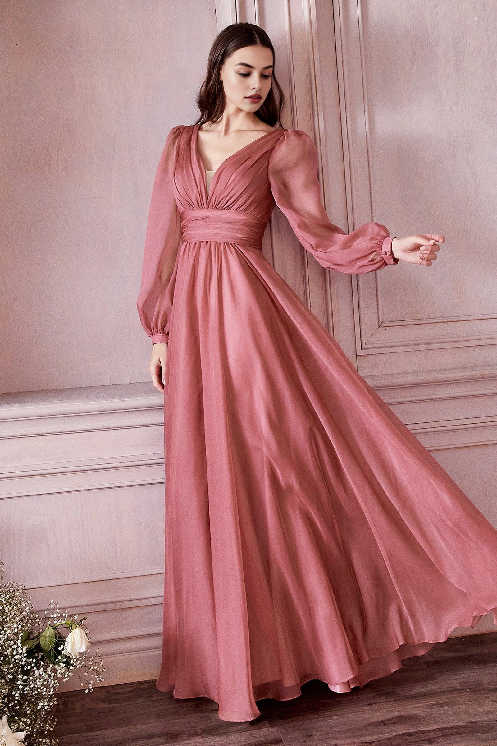 Robe Weitese A-Line/Princesse Manches longues Col en V Robe de soirée Robe de bal élégante Longueur au sol 