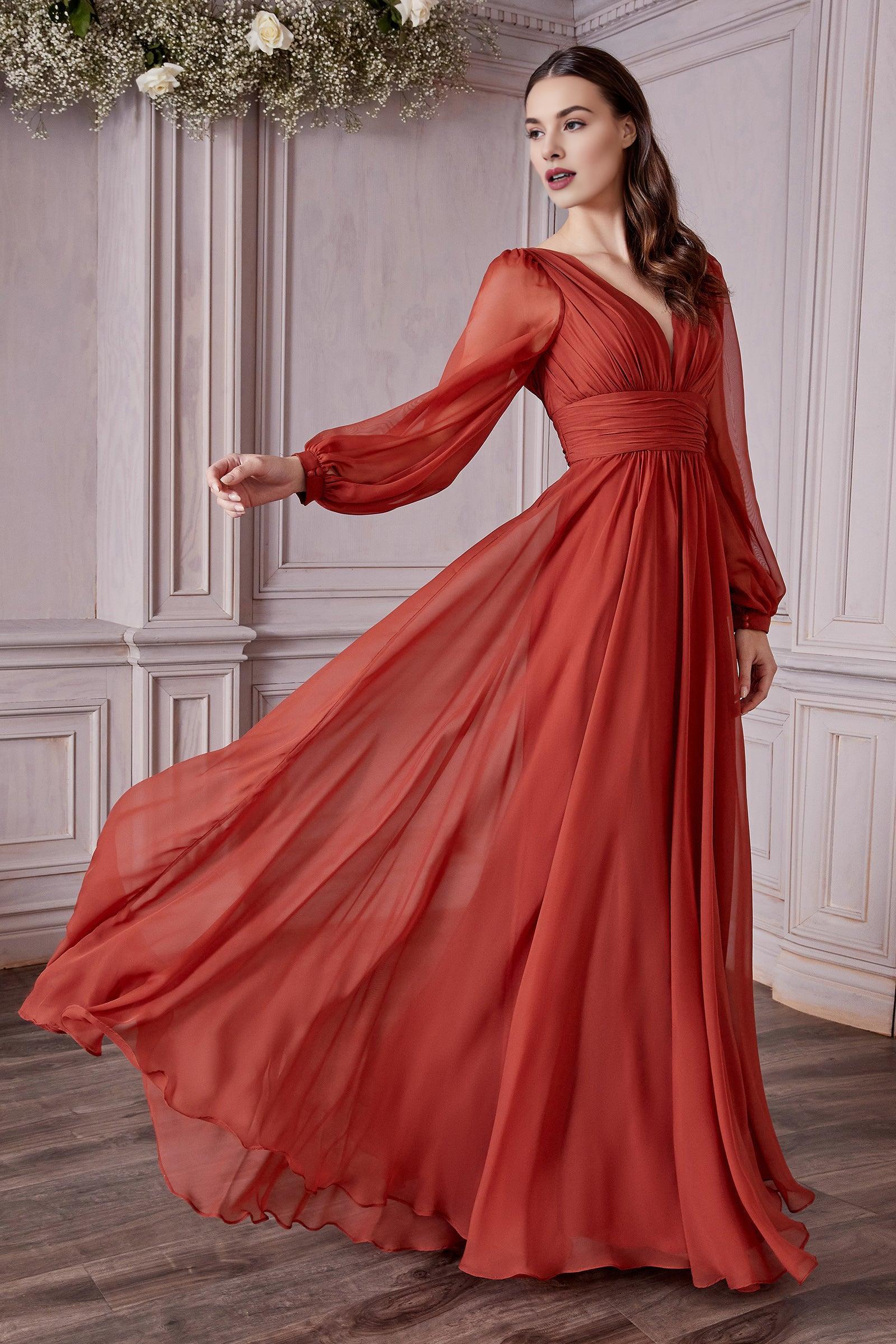 Robe Weitese A-Line/Princesse Manches longues Col en V Robe de soirée Robe de bal élégante Longueur au sol 