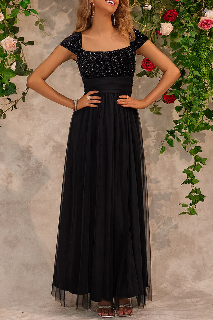 Weitese Dress A-Line Sexy Prom Sequins Slit Mesh Square Neck Evening Dresses Prom Dress