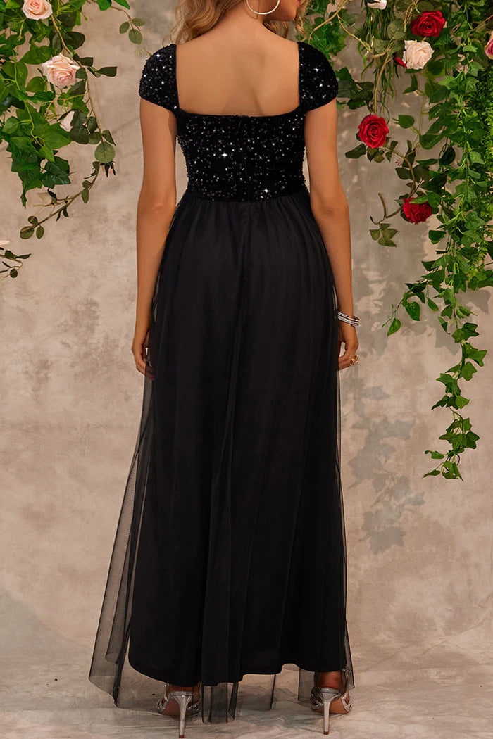 Weitese Dress A-Line Sexy Prom Sequins Slit Mesh Square Neck Evening Dresses Prom Dress