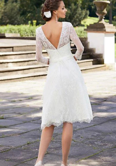 Weitese Dress A-Line Short Scoop Bell Beading Flower Zipper Lace Sequins Dress Wedding Dress