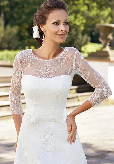 Weitese Dress A-Line Short Scoop Bell Beading Flower Zipper Lace Sequins Dress Wedding Dress