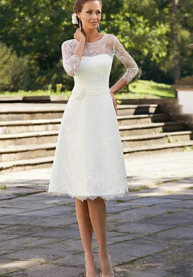 Weitese Dress A-Line Short Scoop Bell Beading Flower Zipper Lace Sequins Dress Wedding Dress