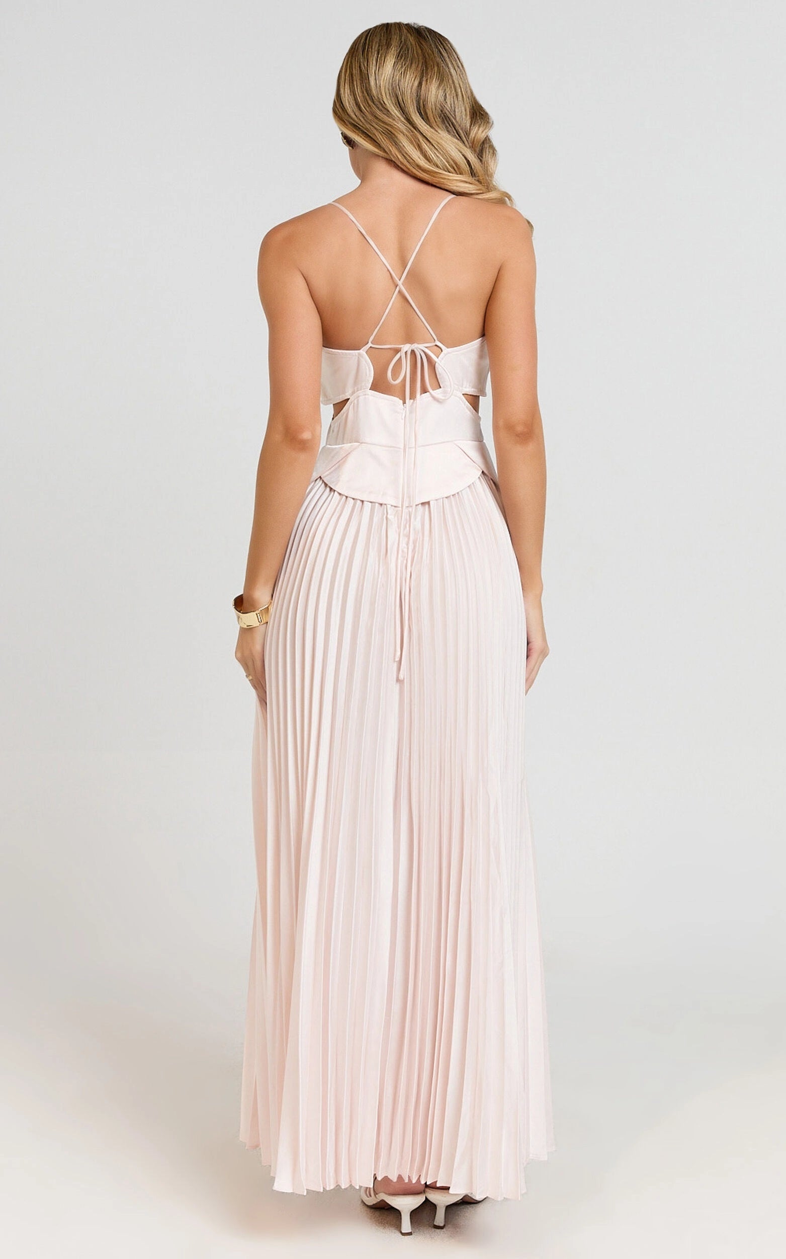 Weitese Dress A-Line Sweetheart Cut Out Pleated Dress Lemon Spaghetti Straps Backless Lace Up Evening Dress