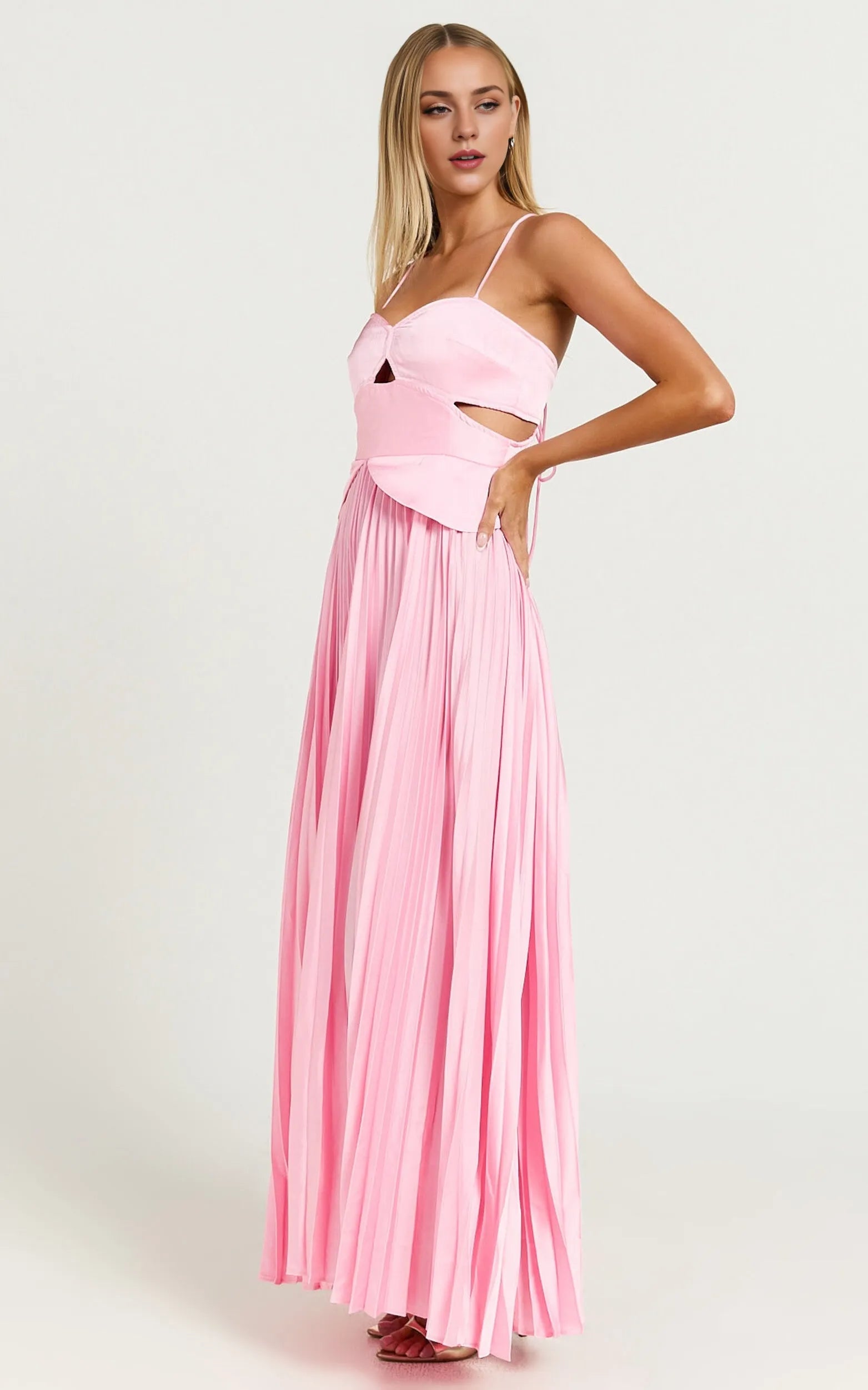 Weitese Dress A-Line Sweetheart Cut Out Pleated Dress Lemon Spaghetti Straps Backless Lace Up Evening Dress