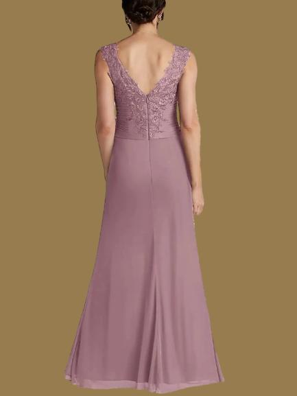 Weitese Dress A-Line Wedding Guest Elegant Sweetheart Floor Length Chiffon Sleeveless With Appliques Split Front Ruching Mother of the Bride Dress