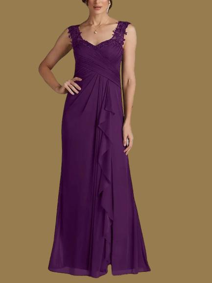 Weitese Dress A-Line Wedding Guest Elegant Sweetheart Floor Length Chiffon Sleeveless With Appliques Split Front Ruching Mother of the Bride Dress