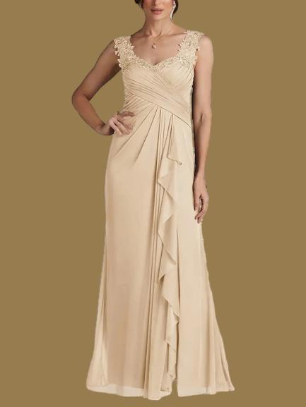 Weitese Dress A-Line Wedding Guest Elegant Sweetheart Floor Length Chiffon Sleeveless With Appliques Split Front Ruching Mother of the Bride Dress