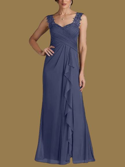 Weitese Dress A-Line Wedding Guest Elegant Sweetheart Floor Length Chiffon Sleeveless With Appliques Split Front Ruching Mother of the Bride Dress