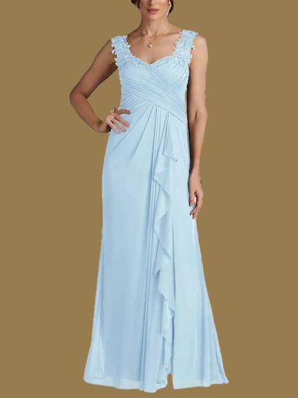 Weitese Dress A-Line Wedding Guest Elegant Sweetheart Floor Length Chiffon Sleeveless With Appliques Split Front Ruching Mother of the Bride Dress