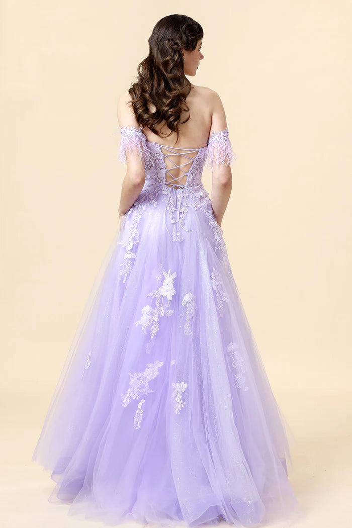 Robe Weitese A-Line à bretelles larges, robe longue violette avec appliques, robe de bal classique à lacets, robe de soirée 