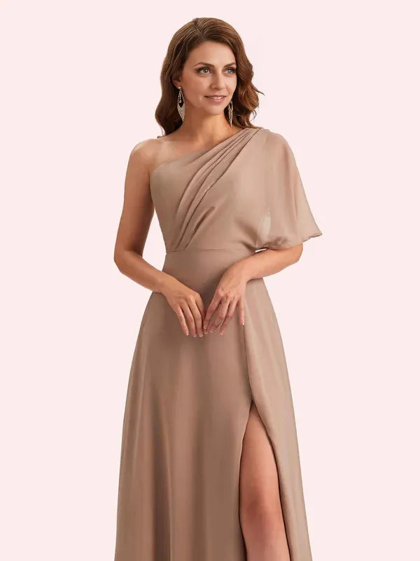 Weitese Dress A-line Chiffon One Shoulder Long Mother of the Brides Dresses With Slit