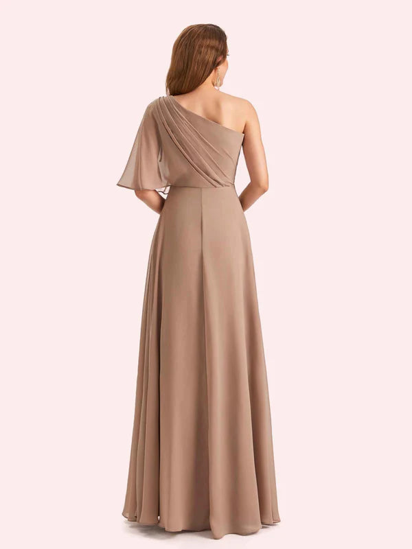 Weitese Dress A-line Chiffon One Shoulder Long Mother of the Brides Dresses With Slit