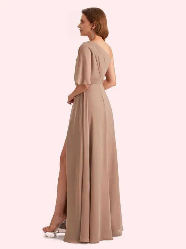 Weitese Dress A-line Chiffon One Shoulder Long Mother of the Brides Dresses With Slit