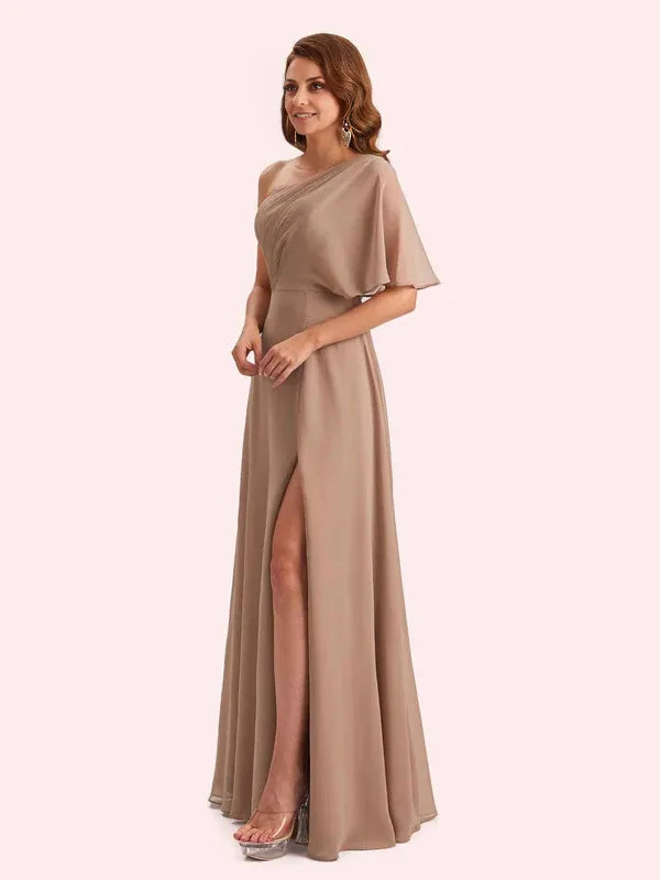 Weitese Dress A-line Chiffon One Shoulder Long Mother of the Brides Dresses With Slit