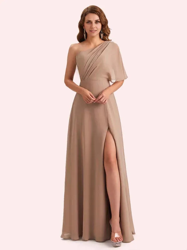 Weitese Dress A-line Chiffon One Shoulder Long Mother of the Brides Dresses With Slit