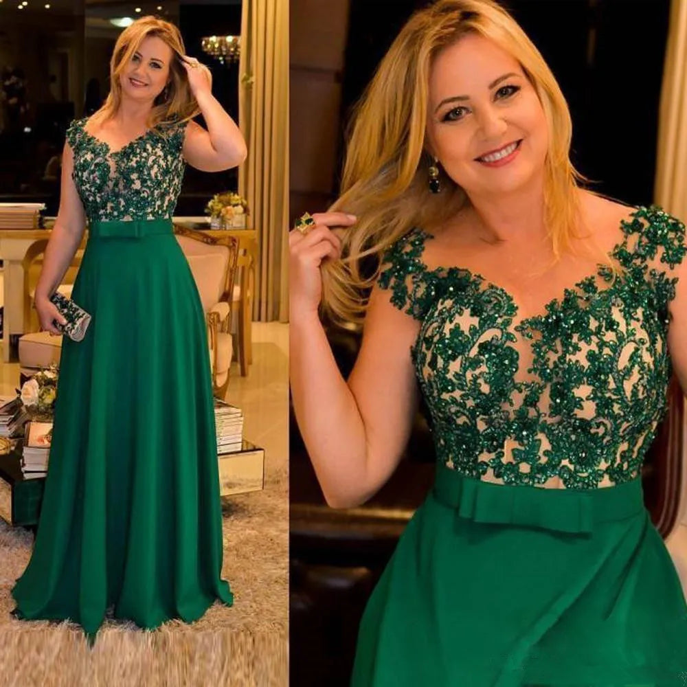Weitese Dress A-line Crystal Beading Mother of the Bride Dresses Long Green Wedding Formal Dress