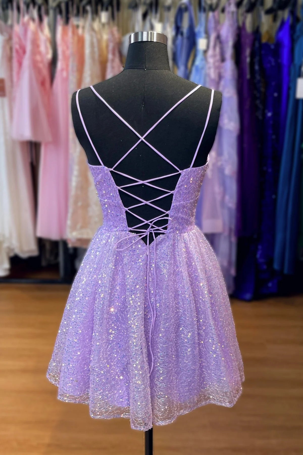 Weitese Dress A-line Double Spaghetti Straps Lavender Tulle Short Homecoming Dress