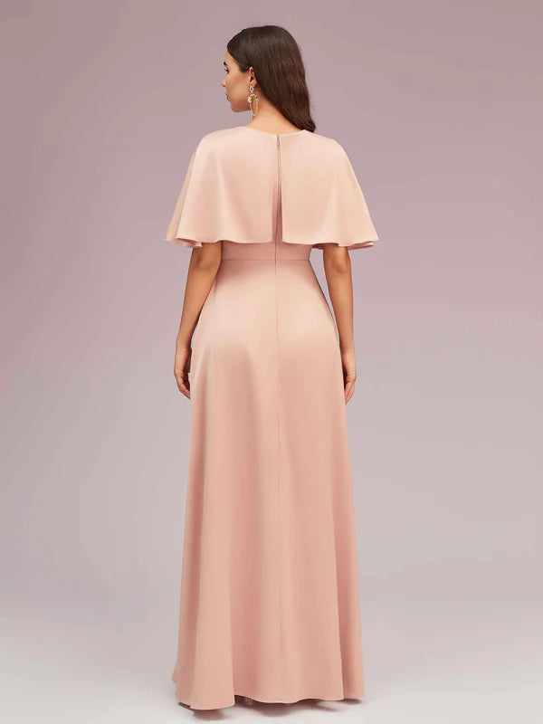 Robe Weitese trapèze élégante, manches chauve-souris, col en V, fente latérale, longue, en satin doux, longueur au sol, robes de bal 