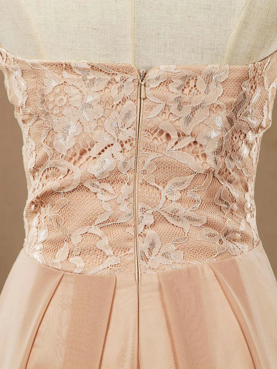 Weitese Dress A-line Floor Length Chiffon match Lace Bridesmaid Dresses Sweetheart Strapless Party Dress