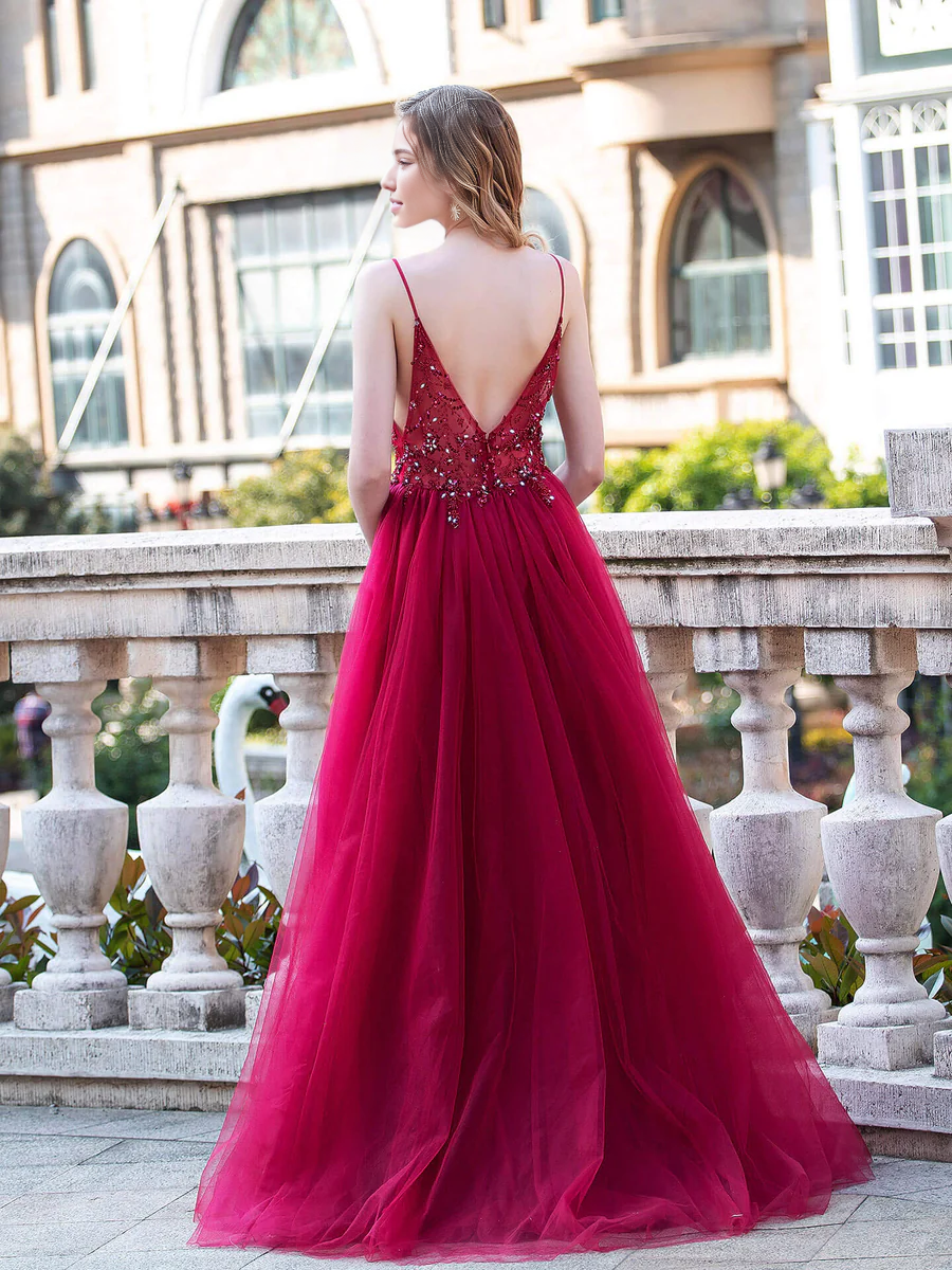 Weitese Dress A-line Luxurious Sexy Formal Evening Dresses Spaghetti Strap Sleeveless With Slit Floor Length Prom Dresses Party Dress