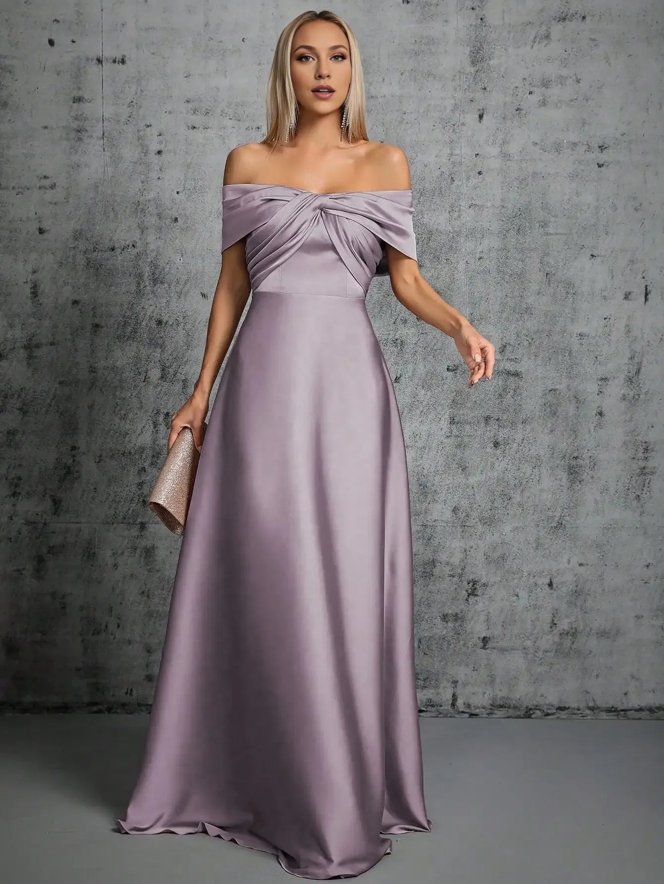 Robe Weitese A-line à épaules dénudées, robe de bal plissée croisée irrégulière, robe en satin, robe de soirée, robe de demoiselle d'honneur 