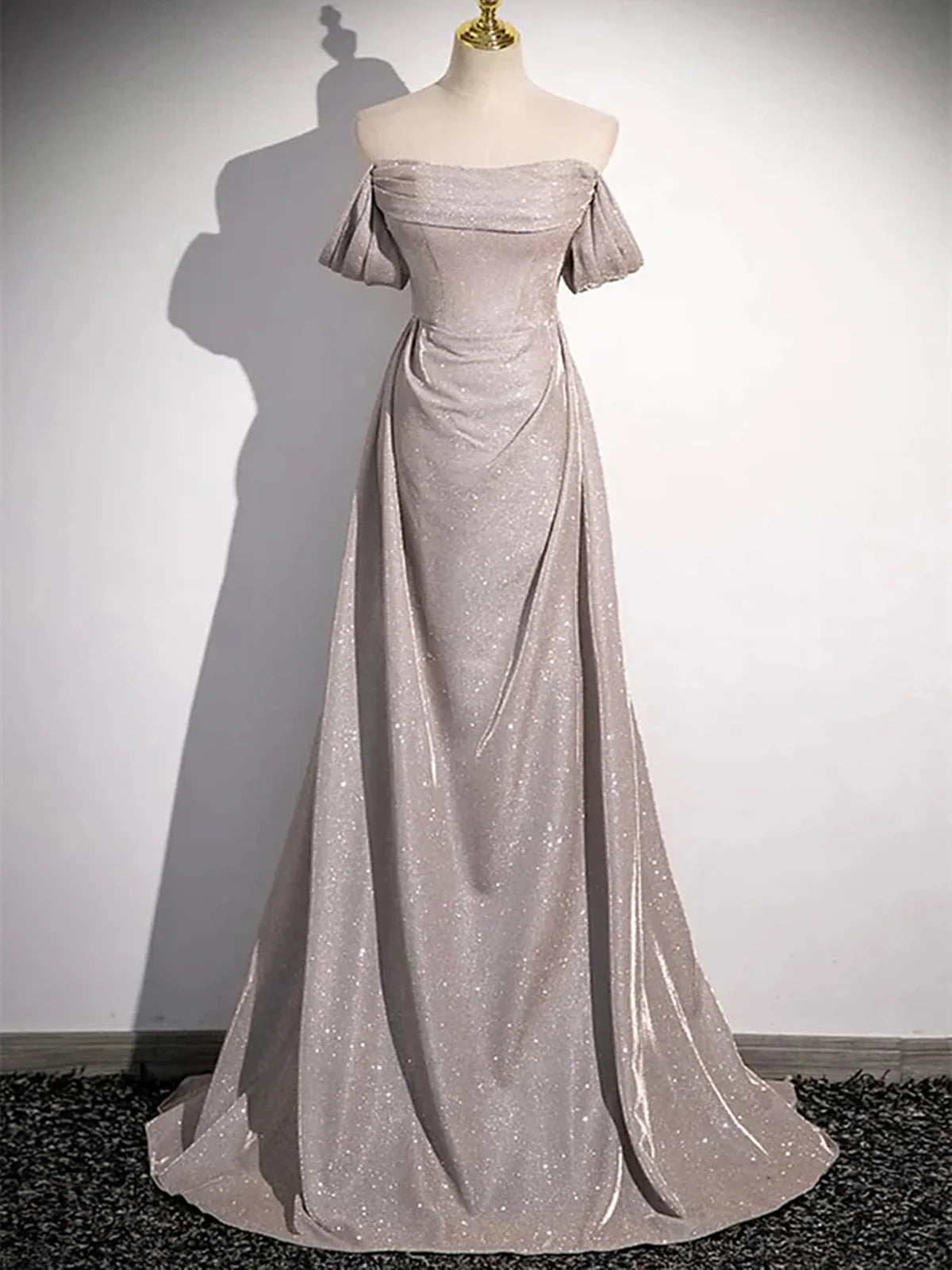 Weitese Dress A-line Off Shoulder Long Prom Dress Party Dress Shiny Ruffle Long Formal Dress Formal Wear Dresses