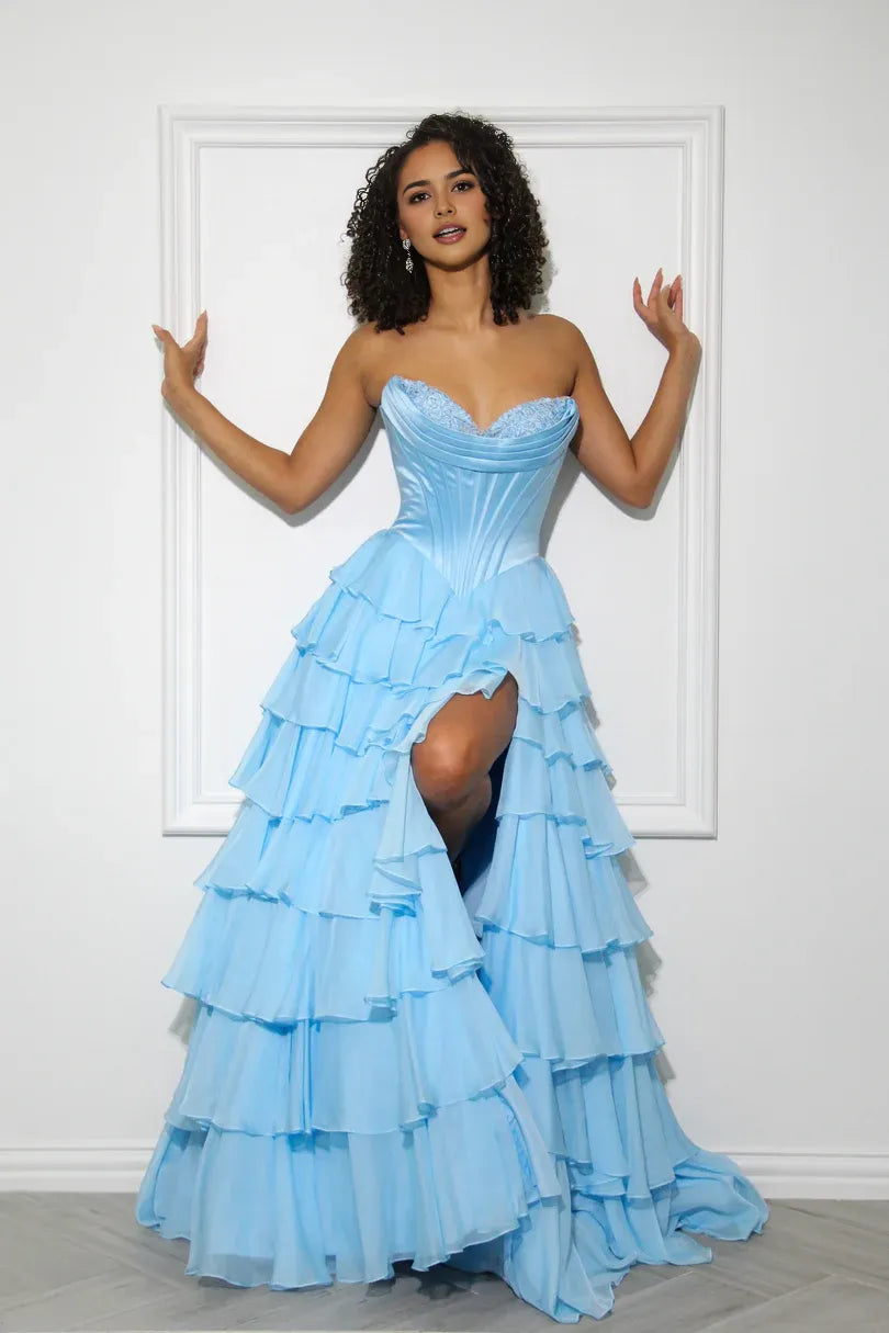 Robe Weitese A-line épaules dénudées robe de soirée bustier sans manches balayage/pinceau traîne robe de bal à volants 