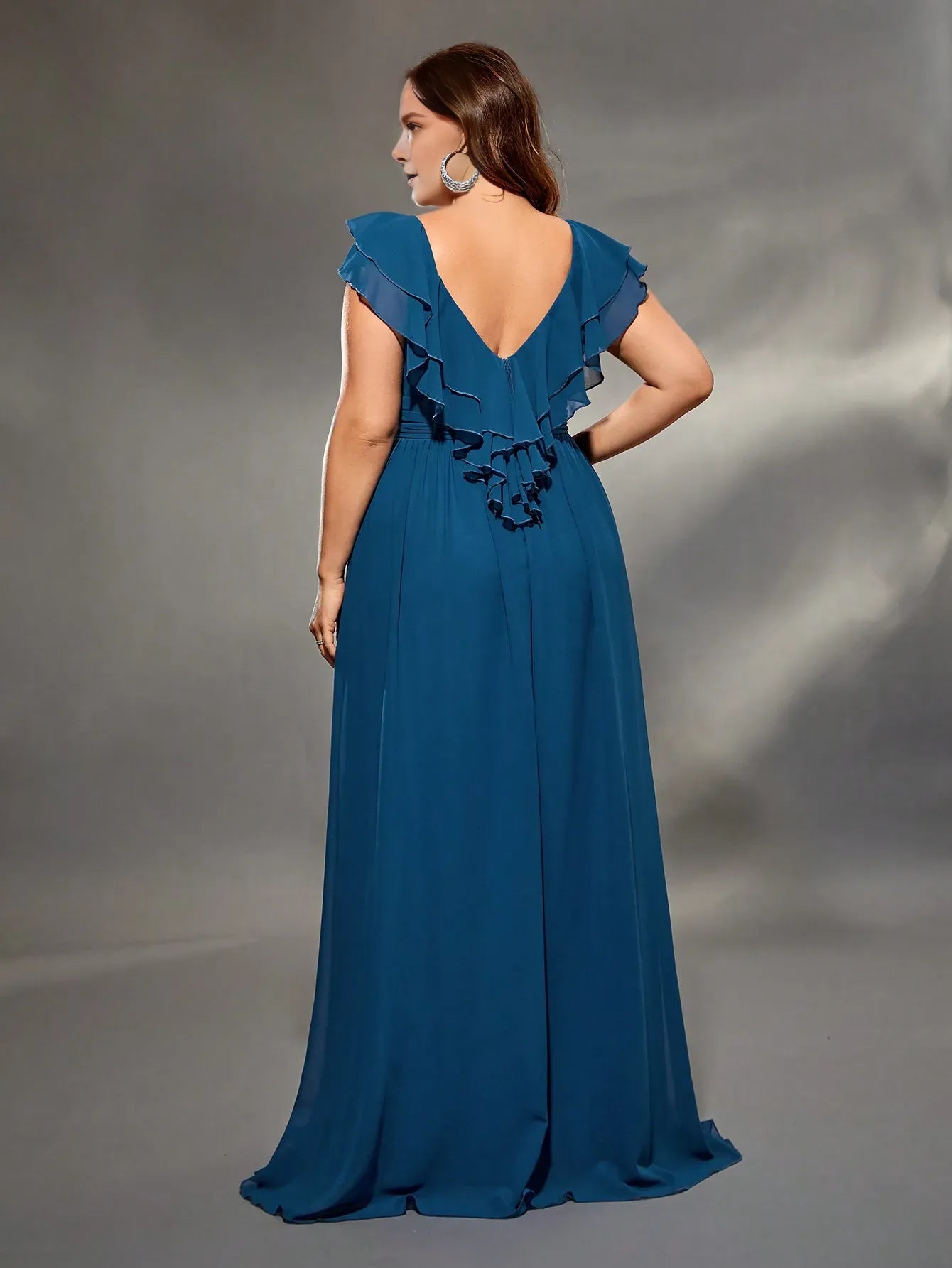 Robe Weitese A-line grande taille col en V manches doubles en mousseline de soie robe longue robe de soirée robe de bal robe de soirée robe de demoiselle d'honneur 