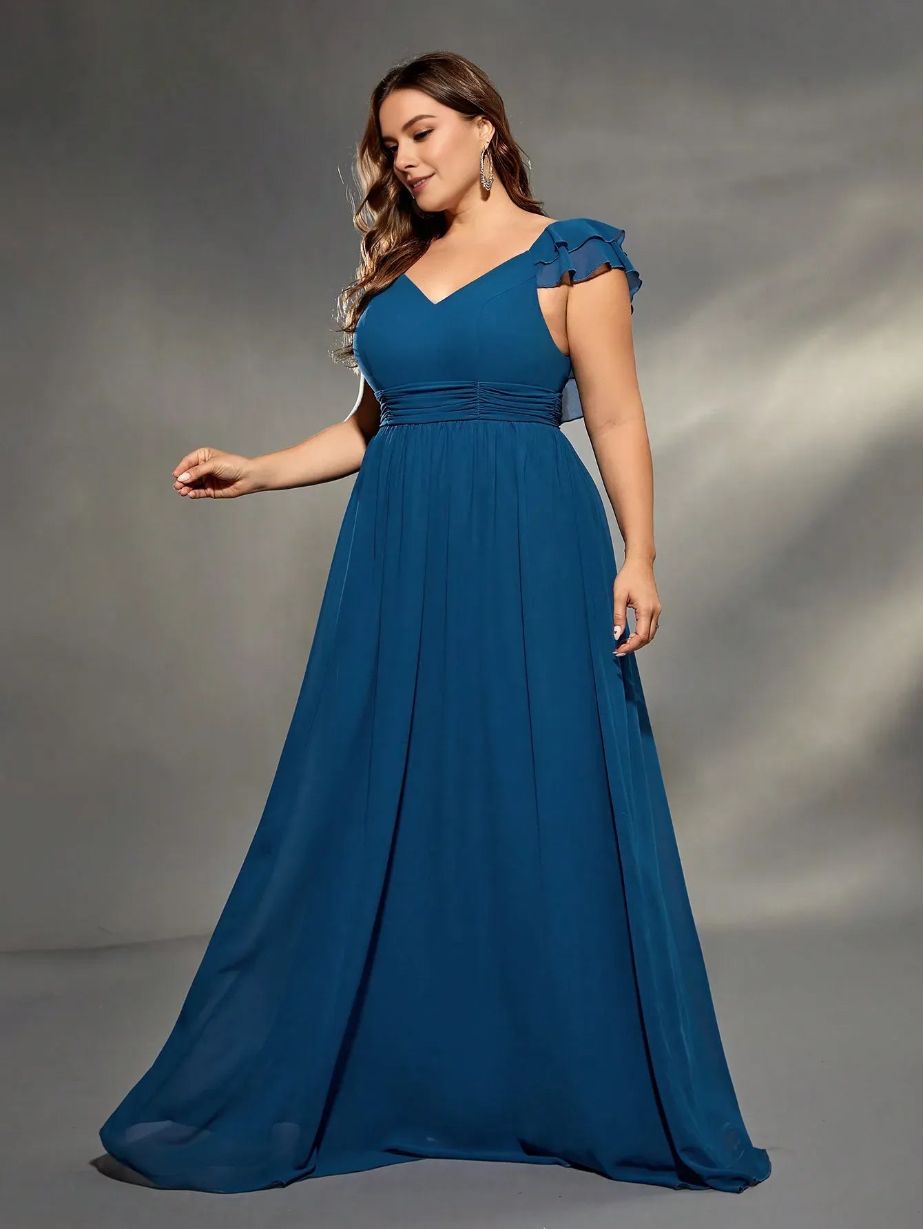 Robe Weitese A-line grande taille col en V manches doubles en mousseline de soie robe longue robe de soirée robe de bal robe de soirée robe de demoiselle d'honneur 
