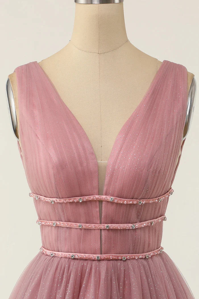 Weitese Dress A-line Princess Sleeveless Backless Homecoming Dress V Neck Back Zip Party Dress