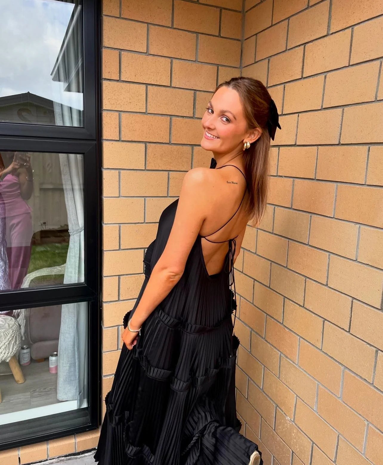 Robe Weitese trapèze à volants, dos nu, robe longue plissée sans manches, robe de bal noire 