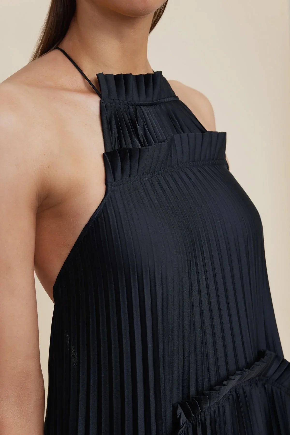 Robe Weitese trapèze à volants, dos nu, robe longue plissée sans manches, robe de bal noire 