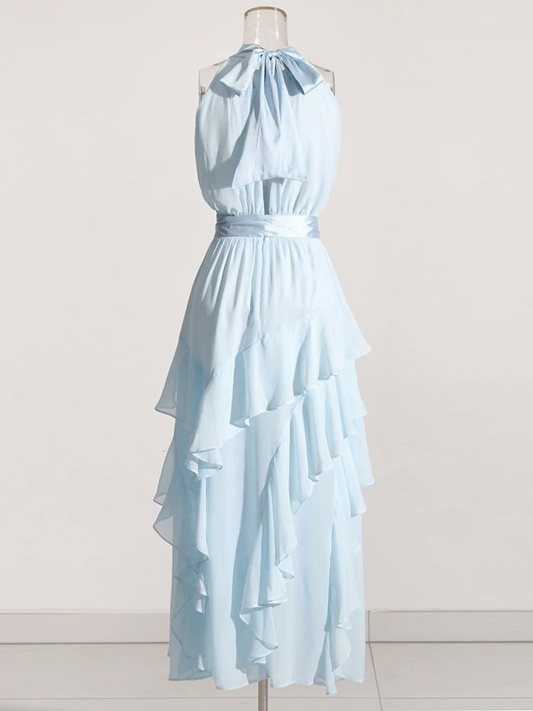 Robe Weitese trapèze fendue pour femme, col montant, sans manches, tenue de bal tendance 