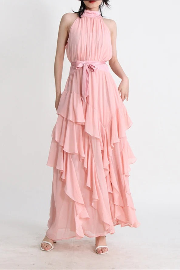 Robe Weitese trapèze fendue pour femme, col montant, sans manches, tenue de bal tendance 