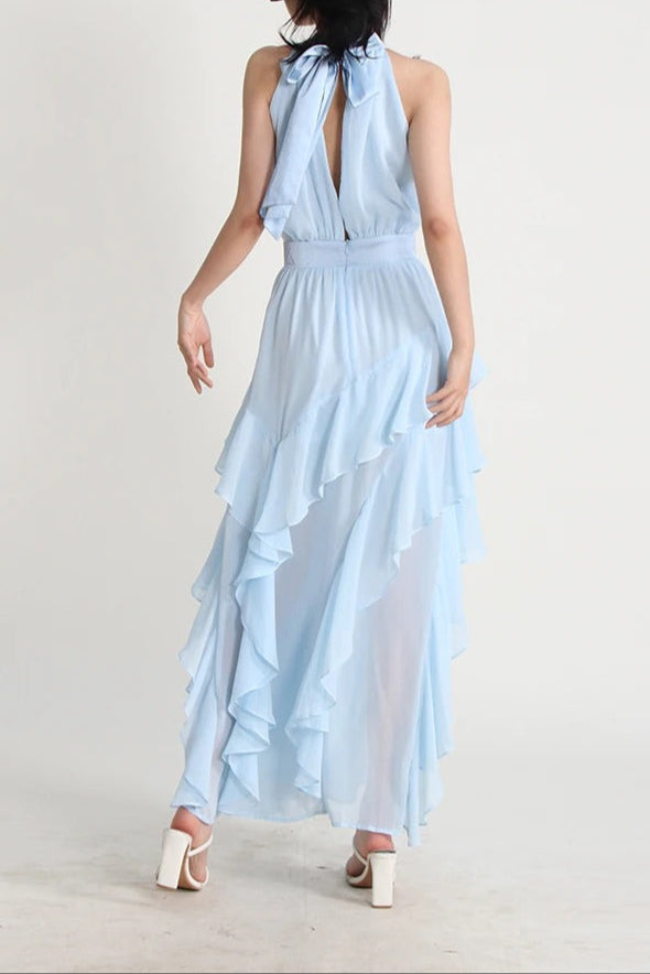 Robe Weitese trapèze fendue pour femme, col montant, sans manches, tenue de bal tendance 