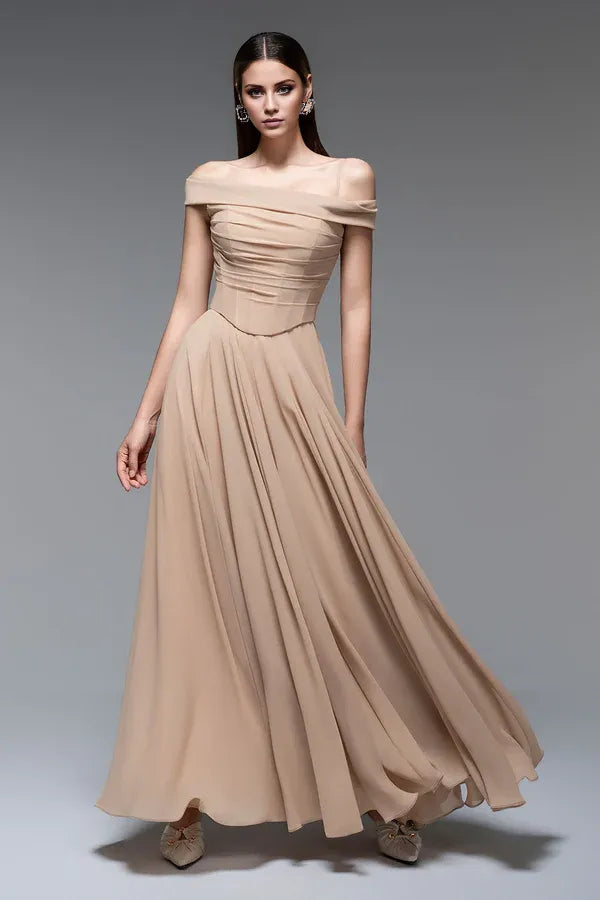 Weitese Dress A-line Spaghetti Straps Draped Floor Length Maxi Dress Sleeveless Elegant Pleated Prom Dress