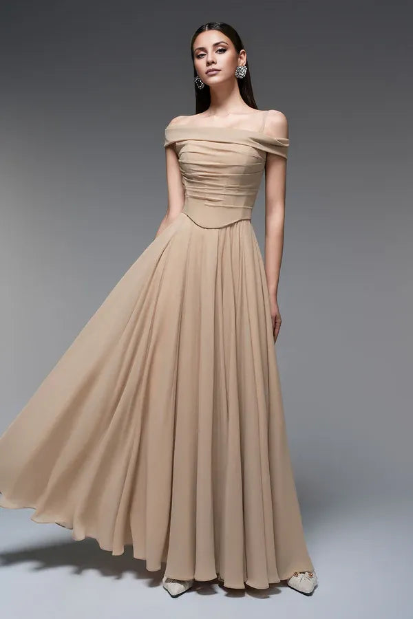 Weitese Dress A-line Spaghetti Straps Draped Floor Length Maxi Dress Sleeveless Elegant Pleated Prom Dress