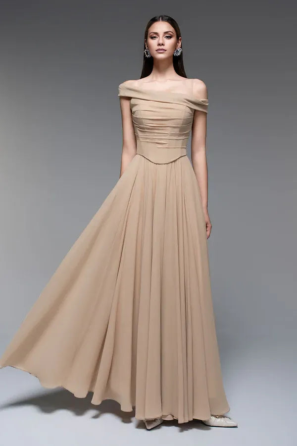 Weitese Dress A-line Spaghetti Straps Draped Floor Length Maxi Dress Sleeveless Elegant Pleated Prom Dress