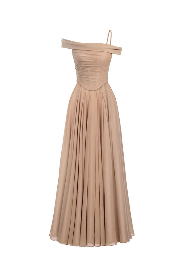 Weitese Dress A-line Spaghetti Straps Draped Floor Length Maxi Dress Sleeveless Elegant Pleated Prom Dress