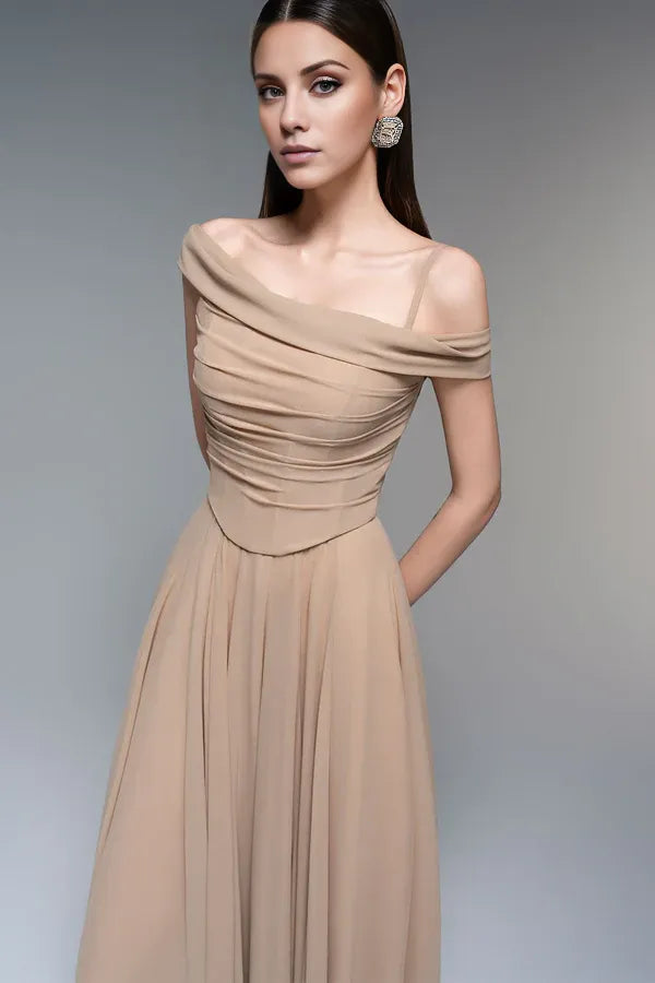 Weitese Dress A-line Spaghetti Straps Draped Floor Length Maxi Dress Sleeveless Elegant Pleated Prom Dress