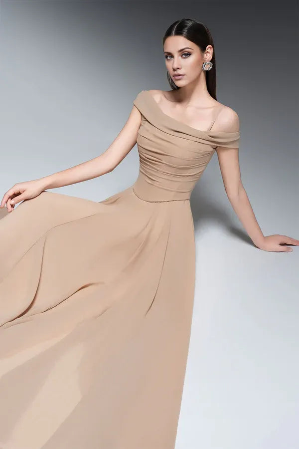 Weitese Dress A-line Spaghetti Straps Draped Floor Length Maxi Dress Sleeveless Elegant Pleated Prom Dress