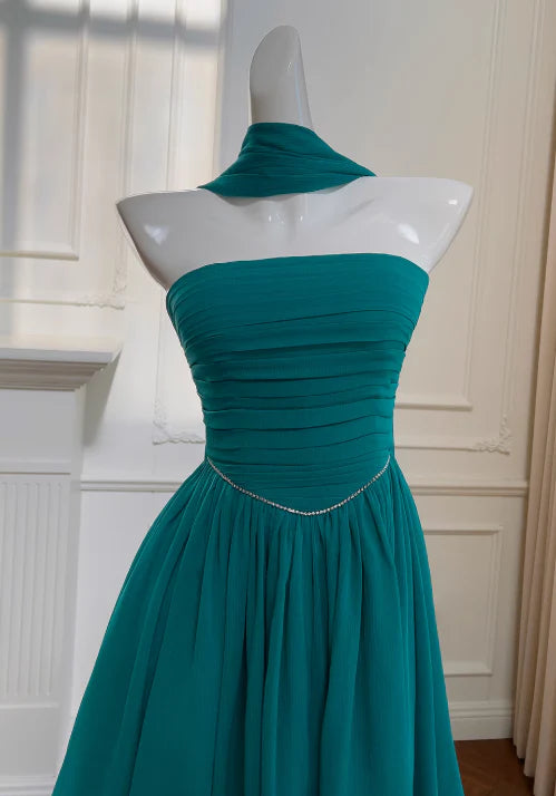 Vestido Weitese de gasa, corto, sin tirantes, corte A, plisado, elegante, para fiesta de bienvenida 