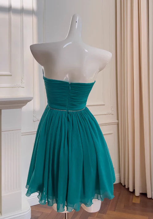 Vestido Weitese de gasa, corto, sin tirantes, corte A, plisado, elegante, para fiesta de bienvenida 