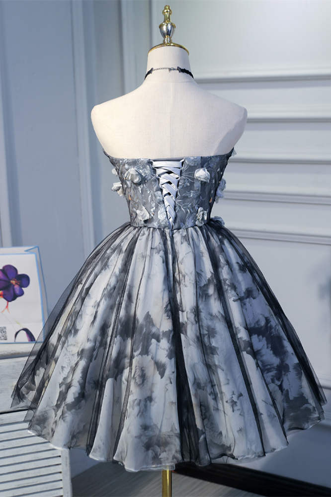 Weitese Dress A-line Sweetheart Black Floral Short Party Dress Sleeveless Homecoming Dress