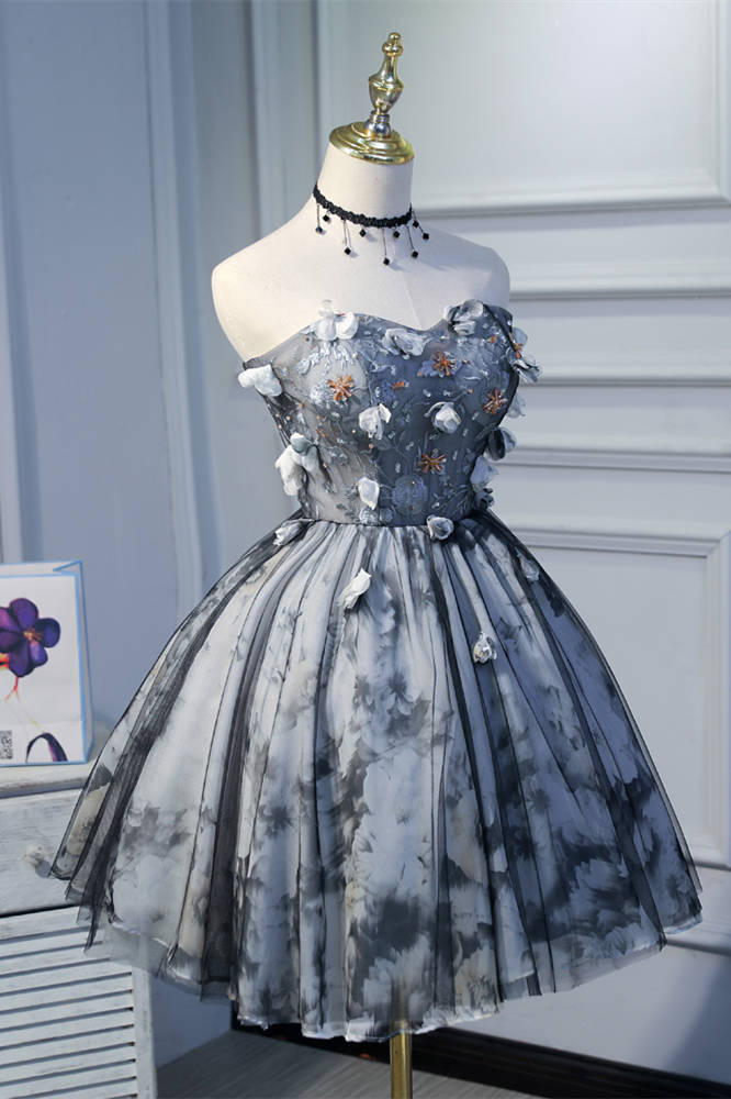 Weitese Dress A-line Sweetheart Black Floral Short Party Dress Sleeveless Homecoming Dress