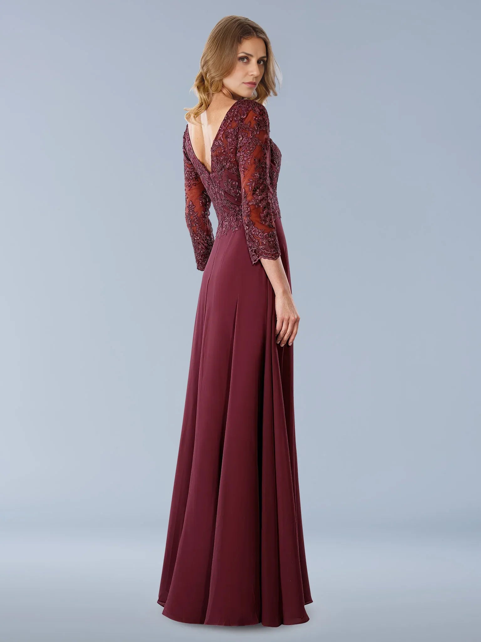 Weitese Dress A-line V Neck Applique Formal Prom Dress Elegant Long Sleeves Floor Length Mother of the Bride Dress