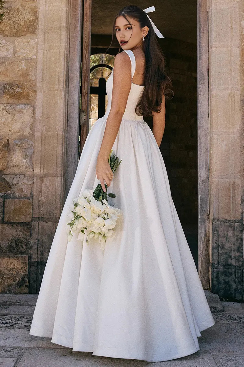 Robe trapèze à bretelles larges, corset, couleur unie, robe longue, robe de bal blanche 