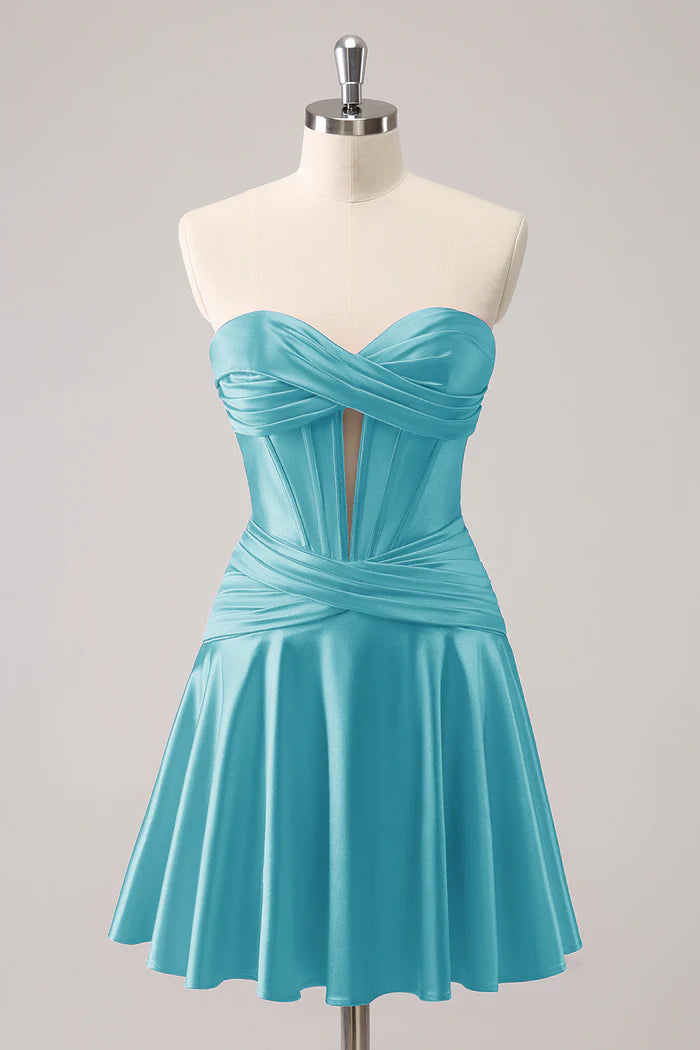 Weitese Dress A Line Burgundy A Line Sweetheart Strapless Satin Homecoming Dress Sleeveless Keyhole Party Dress