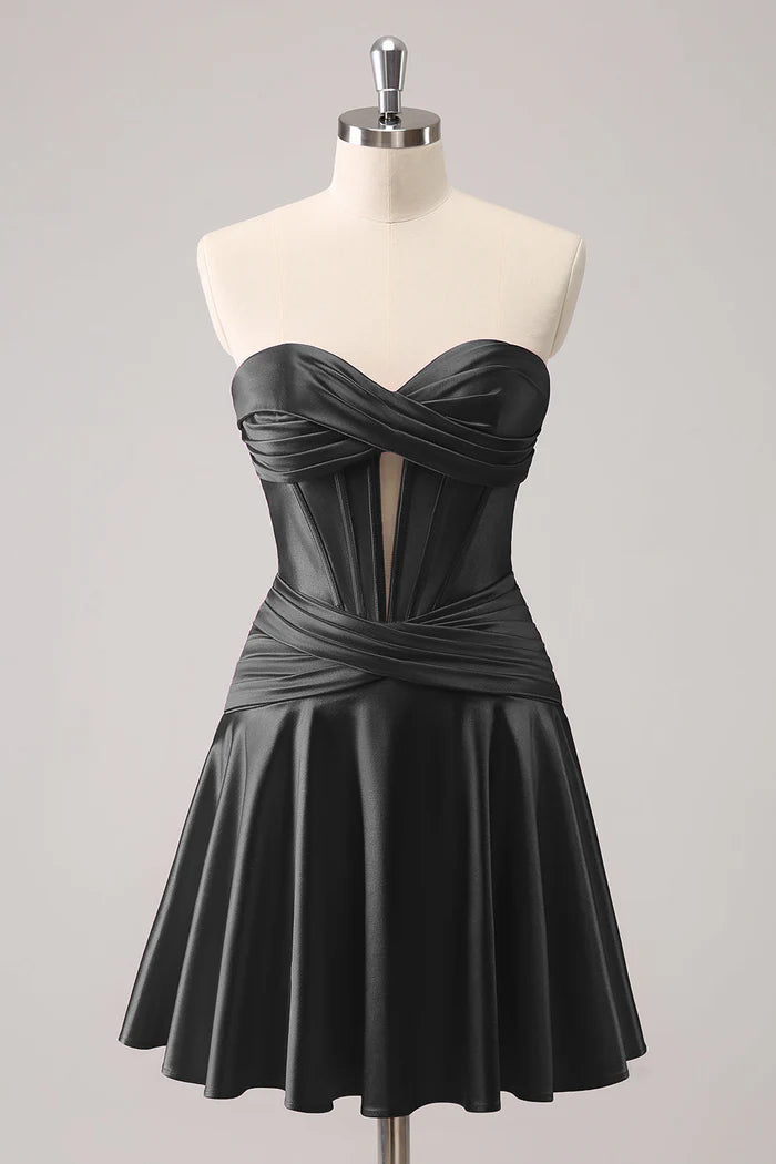 Weitese Dress A Line Burgundy A Line Sweetheart Strapless Satin Homecoming Dress Sleeveless Keyhole Party Dress